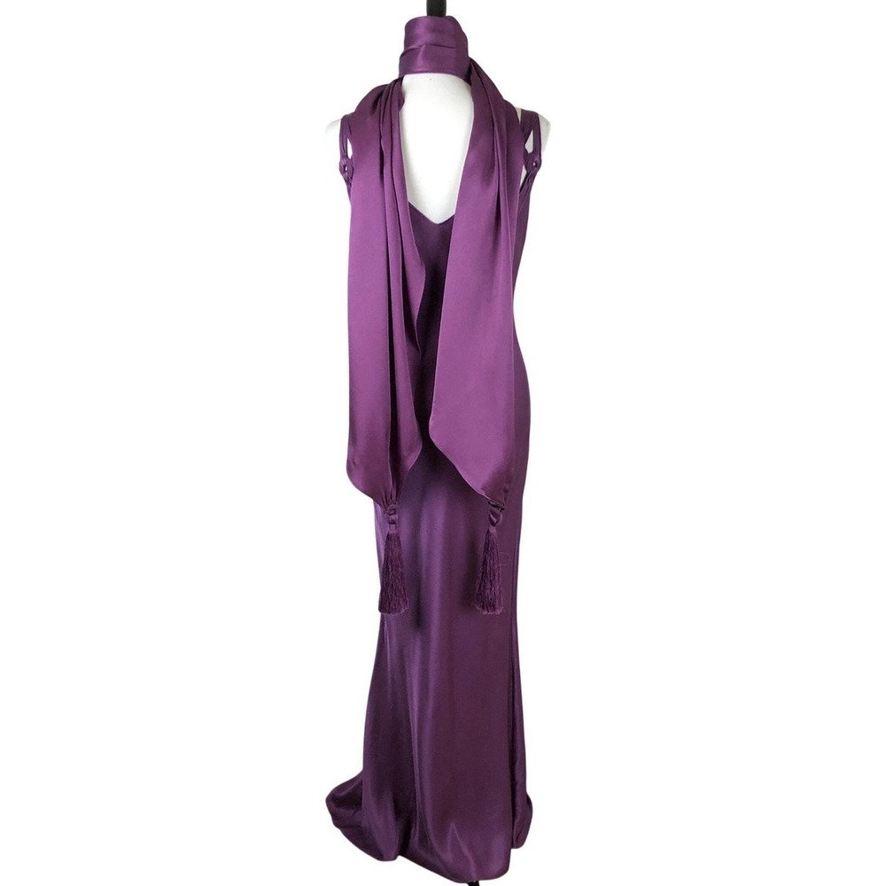 JOHN GALLIANO PARIS Bias Cut Gown + Tassel Scarf Sz 10 Purple Made in France EC - Picture 5 of 16